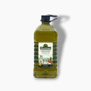 3-liter Oleoestepa Extra Virgin Olive Oil front view - premium quality, cold extracted olive oil available at Laupraal in UAE for healthy cooking.