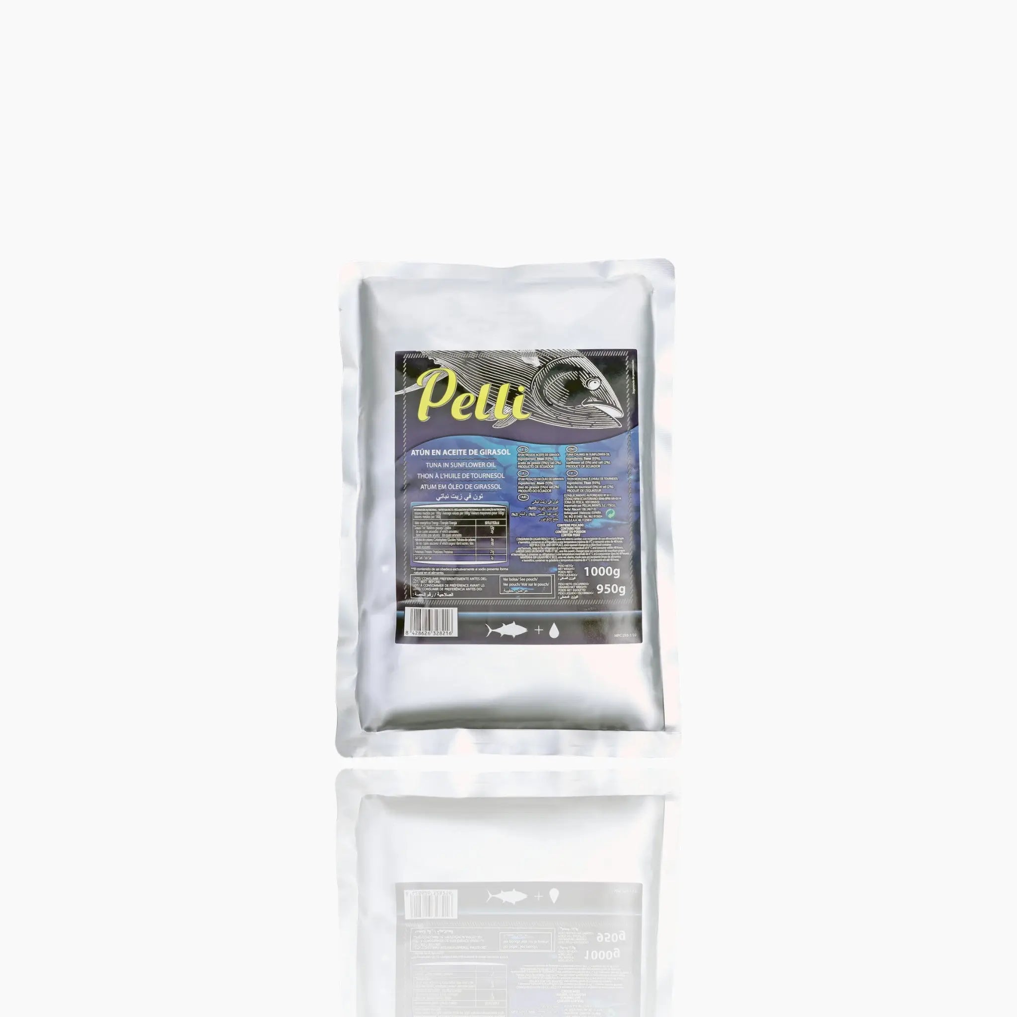 Pelli Tuna in Sunflower Oil 950g - Premium-quality tuna in a vacuum-sealed pouch.