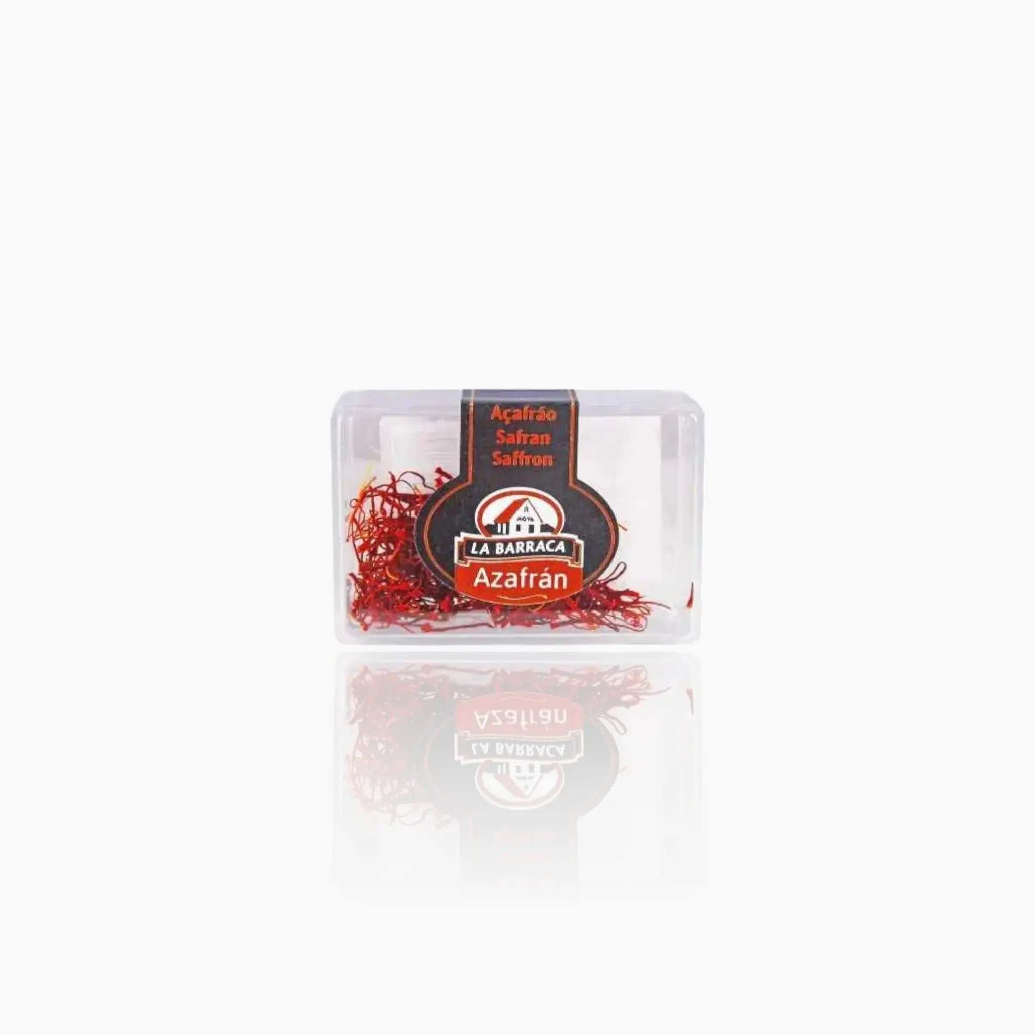 La Barraca saffron 0.5g in a clear plastic container.