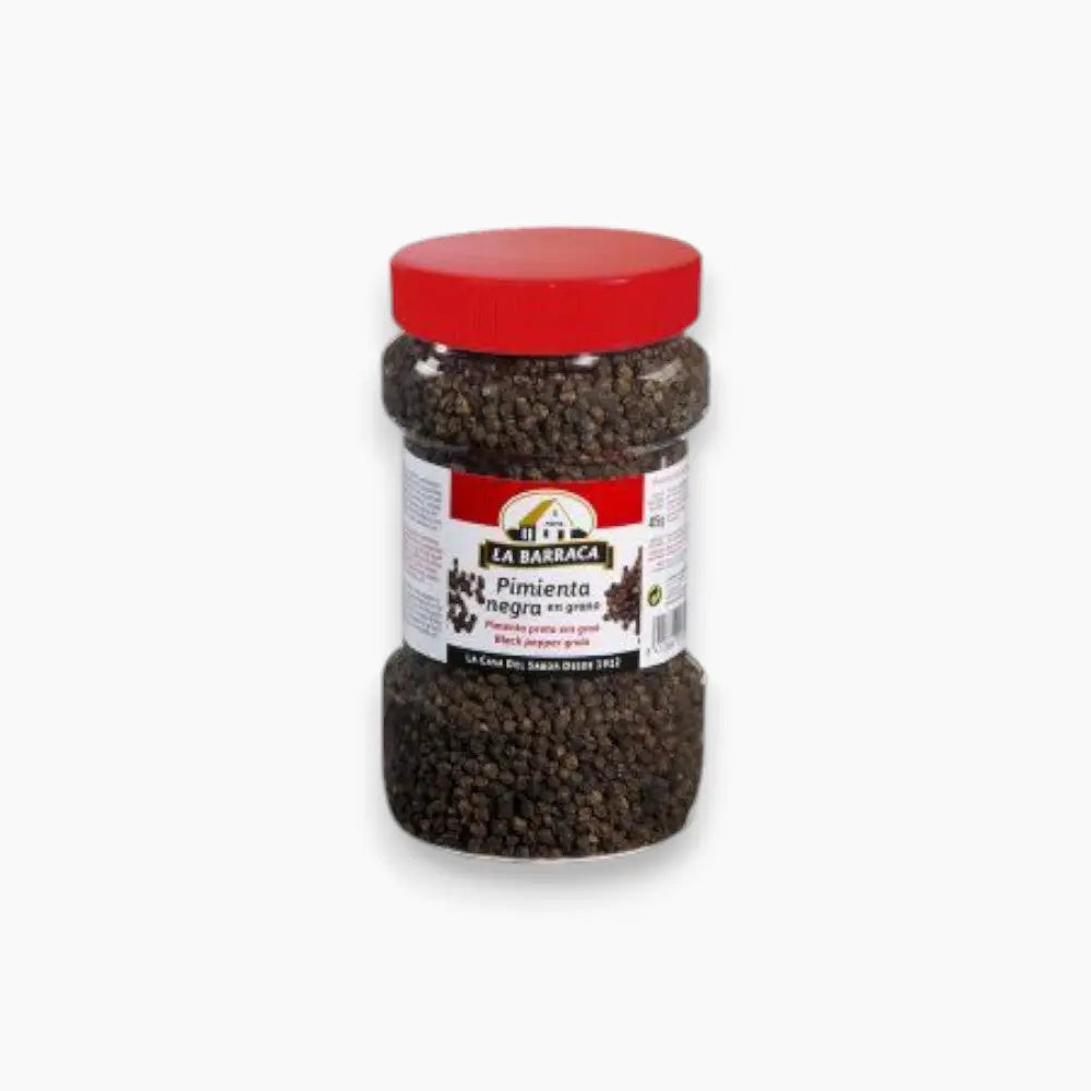 La Barraca Black Pepper 420g whole peppercorns in a large container