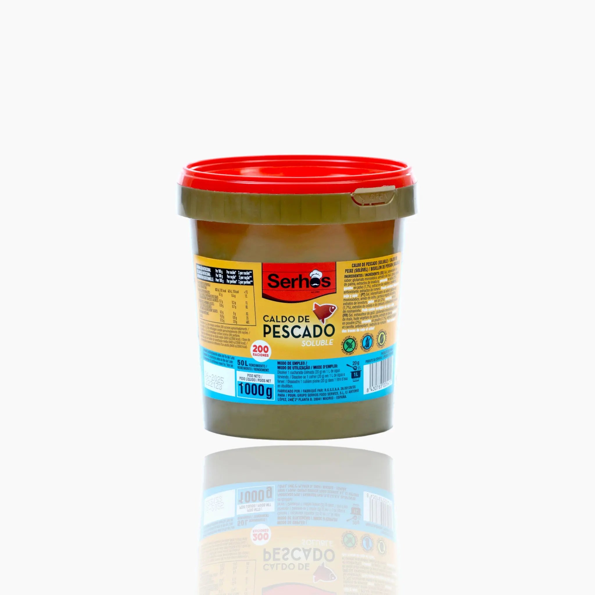 Serhos Soluble Fish Broth 1kg - Premium fish stock in a convenient container.