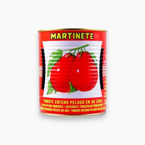 Martinete Whole Peeled Tomatoes in Juice, available in 425g, 850g, and 3kg sizes.